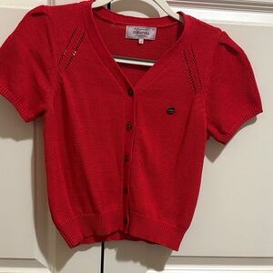 Red Short Sleeve Cardigan Sweater